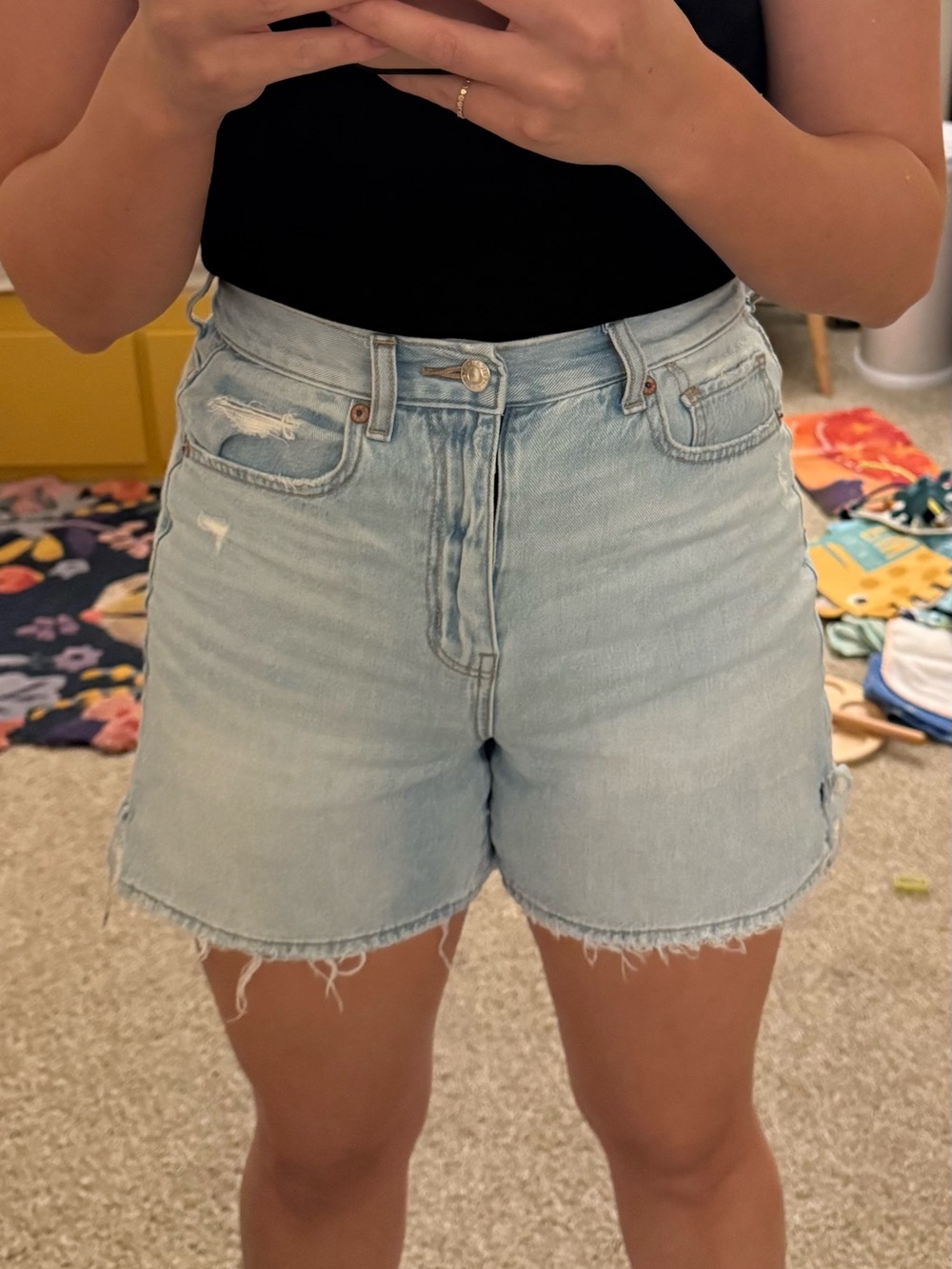 AE High-Rise Light Wash Denim Shorts